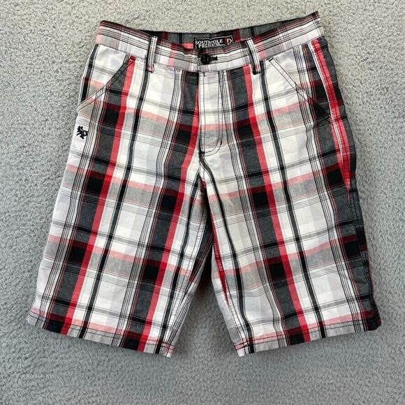 South Pole Shorts Youth 16 Baggy Skater Preppy Hip Hop Plaid Black Red White - Picture 1 of 11